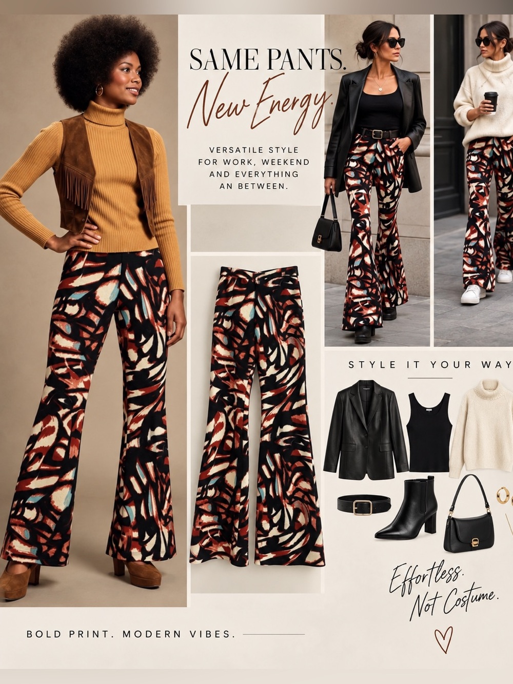 Anthropologie THE JONI Retro 70s Abstract Funky Print Flare Pants S